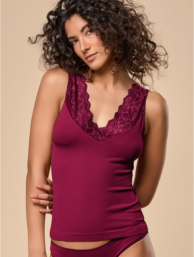 Canotta Lunga Canotta Pizzo Rosa Canotta Elasticizzata A Tinta