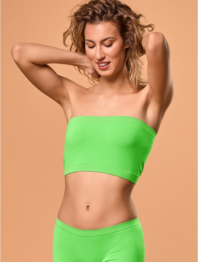 TOP MUJER SIN TIRANTES VERDE FLUOR