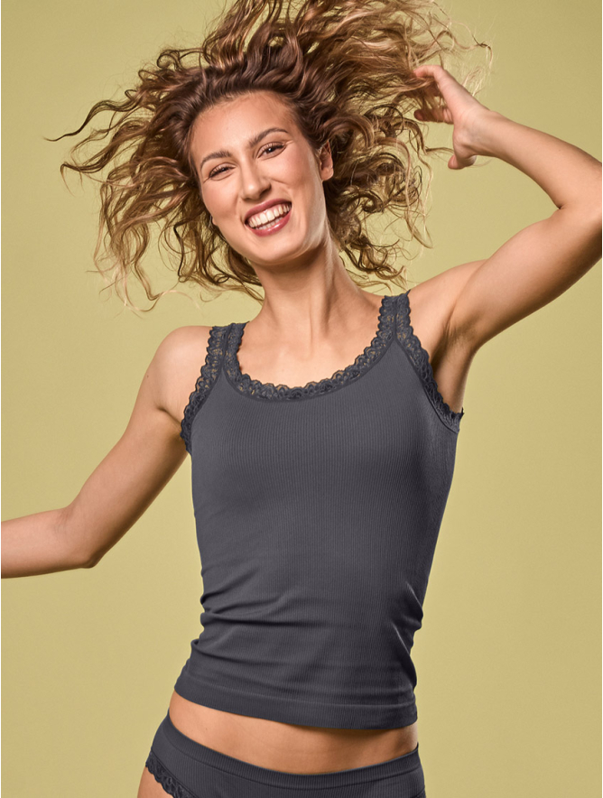 CAMISETA DE TIRANTES MUJER ENCAJE ANTRACITA
