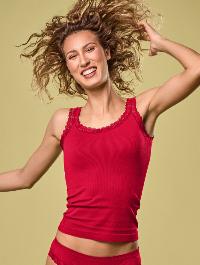 CAMISETA DE TIRANTES MUJER ENCAJE ROJO
