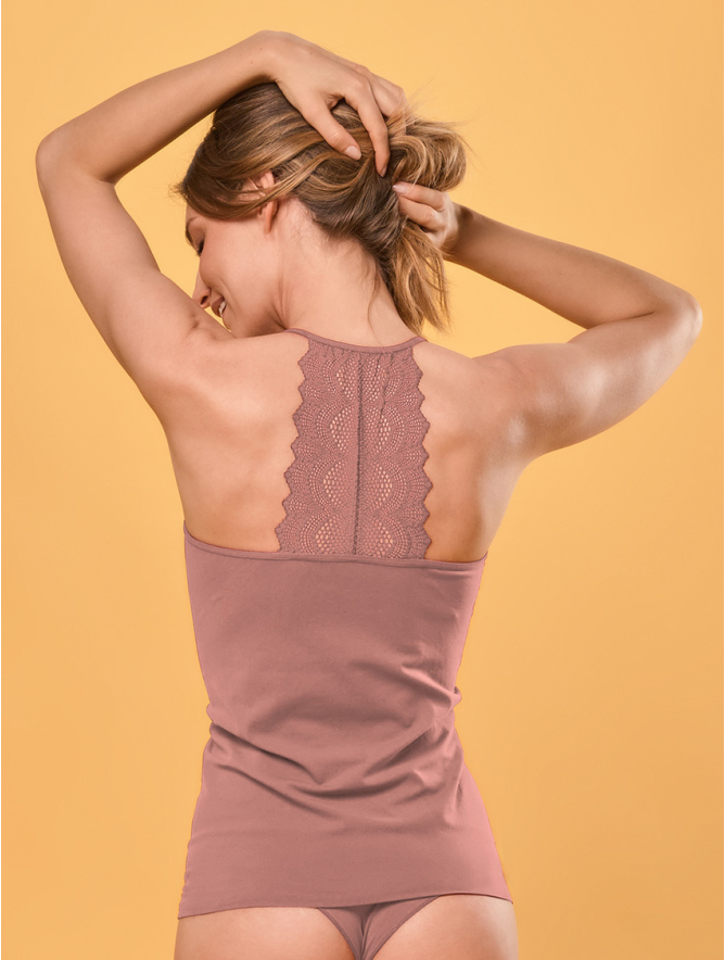 TANK TOP WITH LACE BACK ANTIQUE ROSE | Focenza