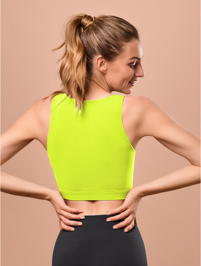 TOP MUJER ANCHO CON CUELLO REDONDO AMARILLO FLUOR