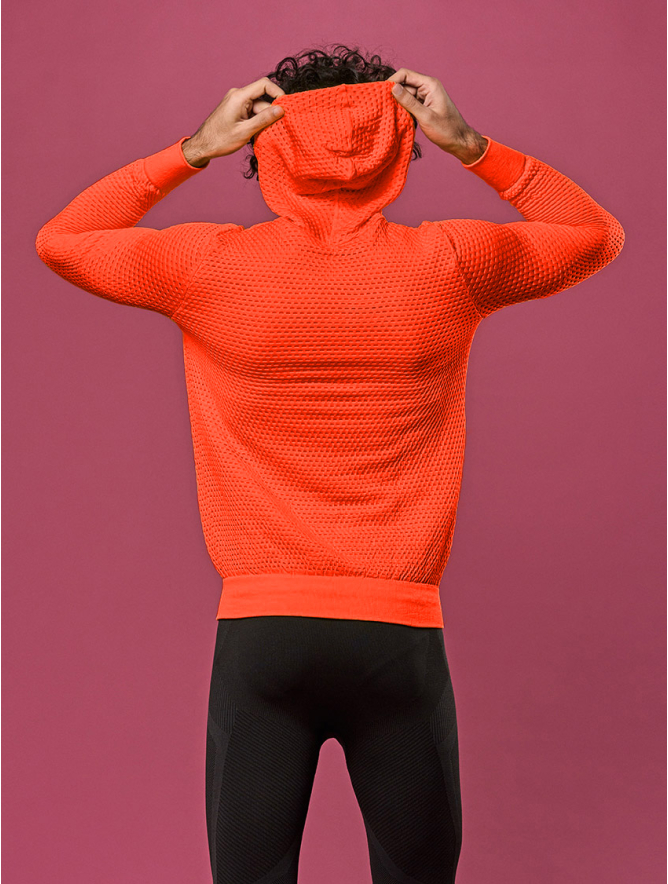 UNISEX LONG SLEEVE HOODIE ORANGE FLUORESCENT Focenza