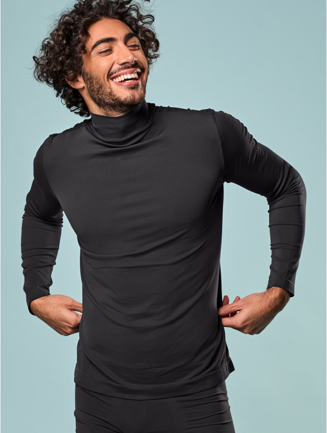 CAMISETA CUELLO ALTO HOMBRE MANGA LARGA NEGRO