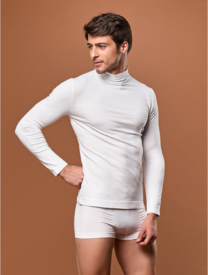 Camiseta blanca manga larga cuello alto shop