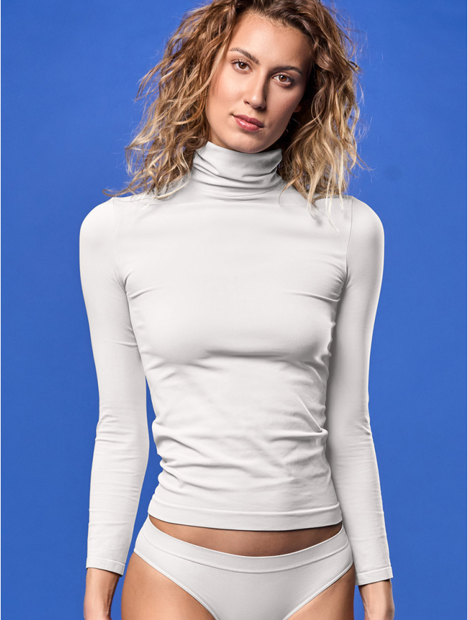 CAMISETA CUELLO ALTO MUJER MANGA LARGA BLANCO
