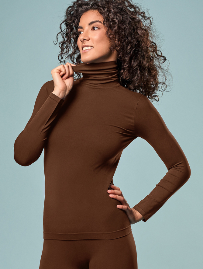 CAMISETA CUELLO ALTO MUJER MANGA LARGA CHOCOLATE Focenza