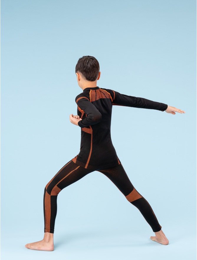 DRYARN SPORT LEGGINGS KIDS BLACK ORANGE FLUO