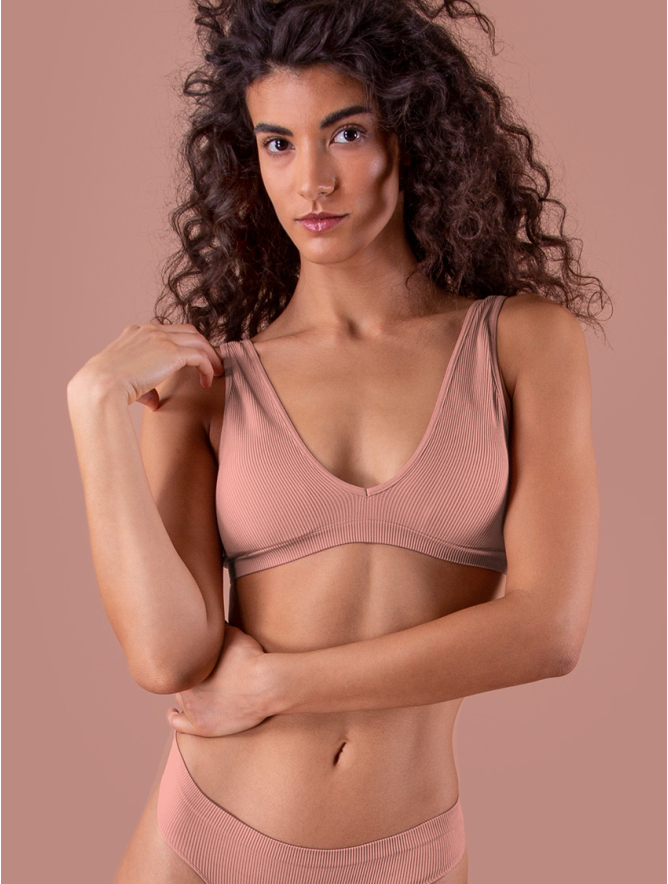 RIB BRALETTE WITH CUPS ANTIQUE ROSE