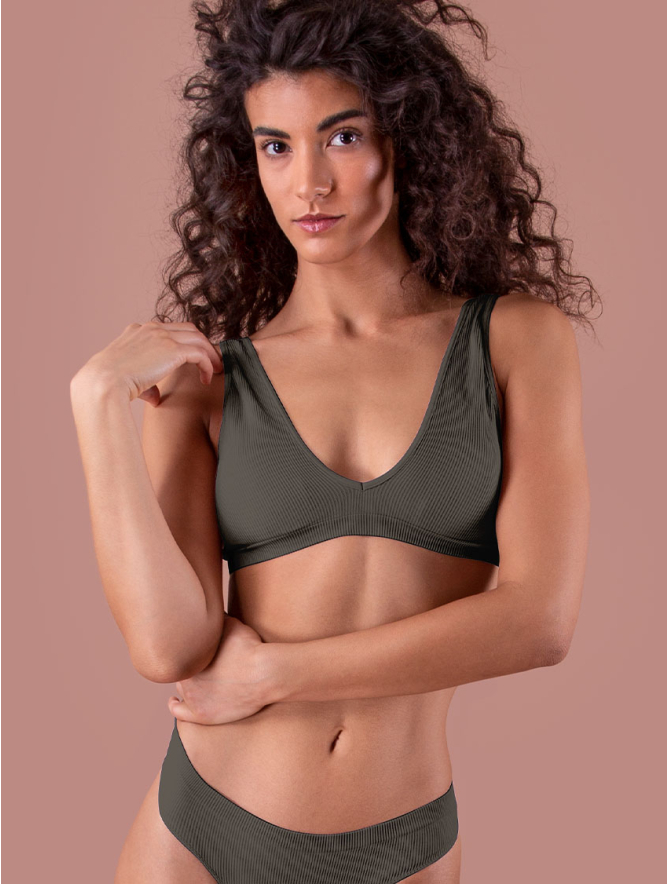 RIB BRALETTE WITH CUPS OLIVE