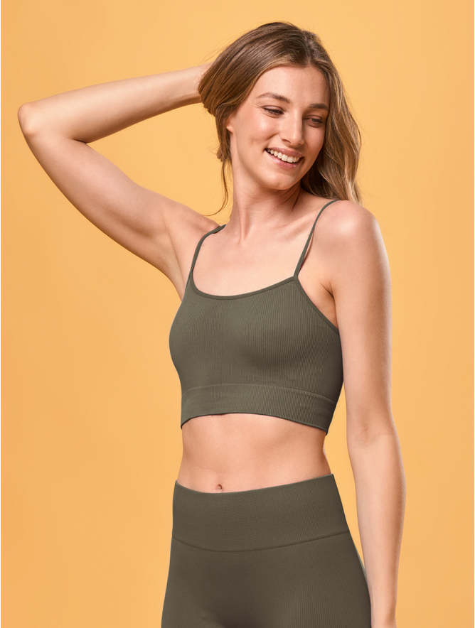 RIBBED TOP WITH THIN STRAPS OLIVE