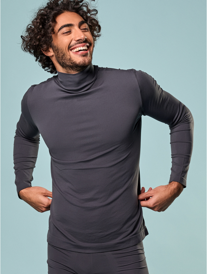 MEN'S LONG-SLEEVED POLO NECK CHARCOAL GREY