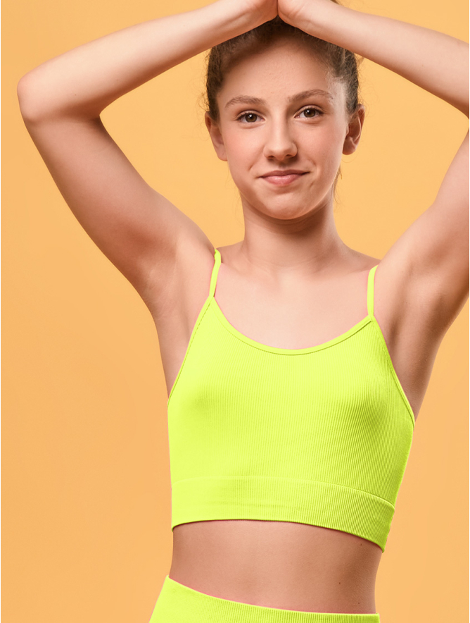 GIRL'S RIBBED TOP SHOULDER STRAPS - FLUORESCENT YELLOW
