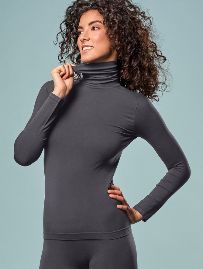 LONG-SLEEVED POLO NECK CHARCOAL GREY