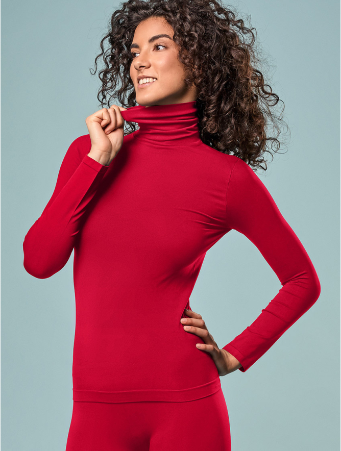 LONG-SLEEVED POLO NECK RED