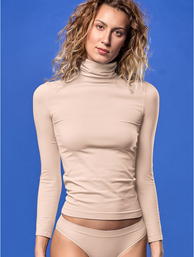 LONG-SLEEVED POLO NECK POWDER PINK